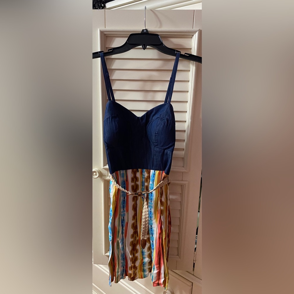 Multi colored mini dress with belt